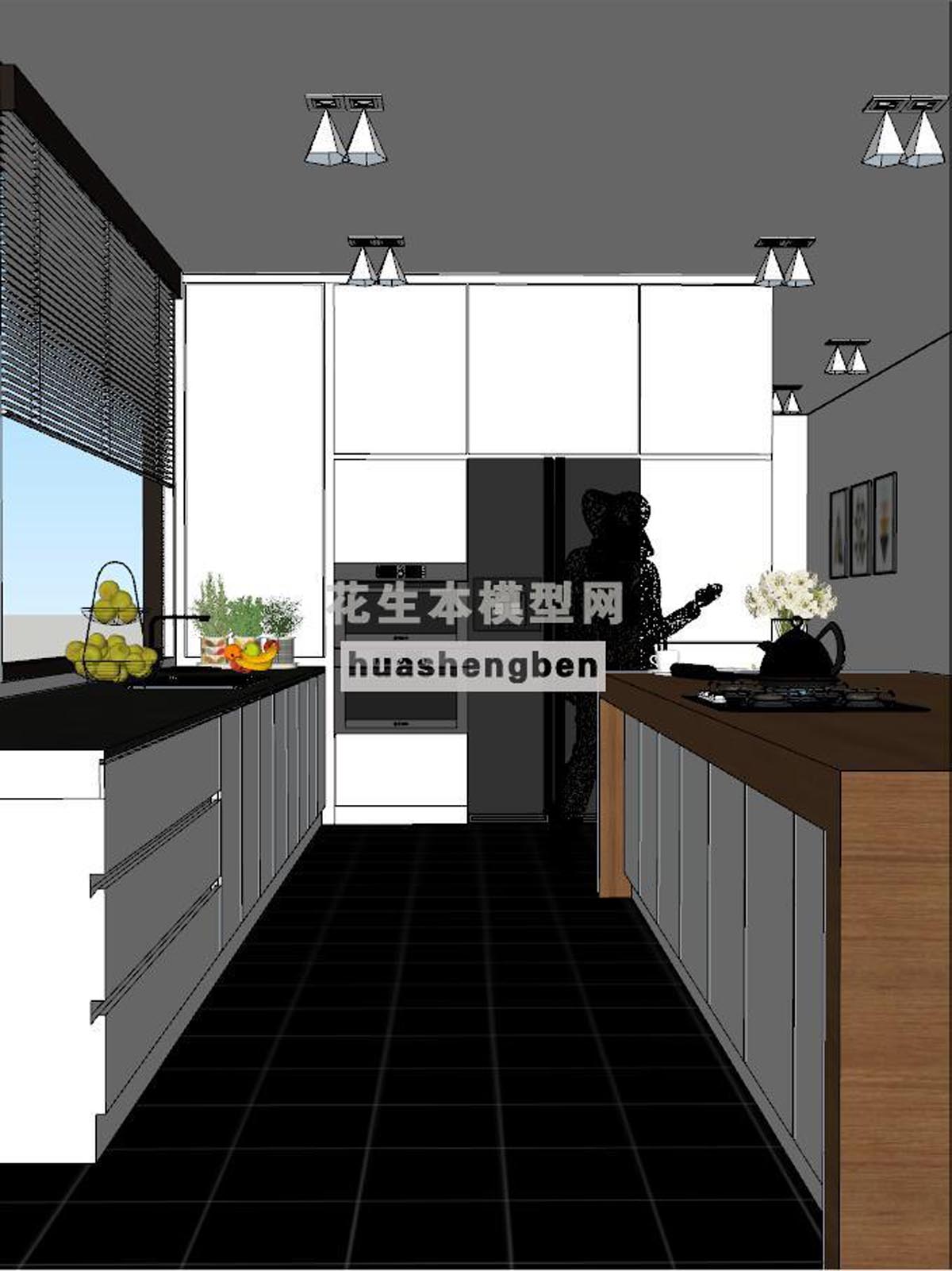 北欧风格厨房花艺装饰铁艺水果盘装饰画su草图模型下载(1)
