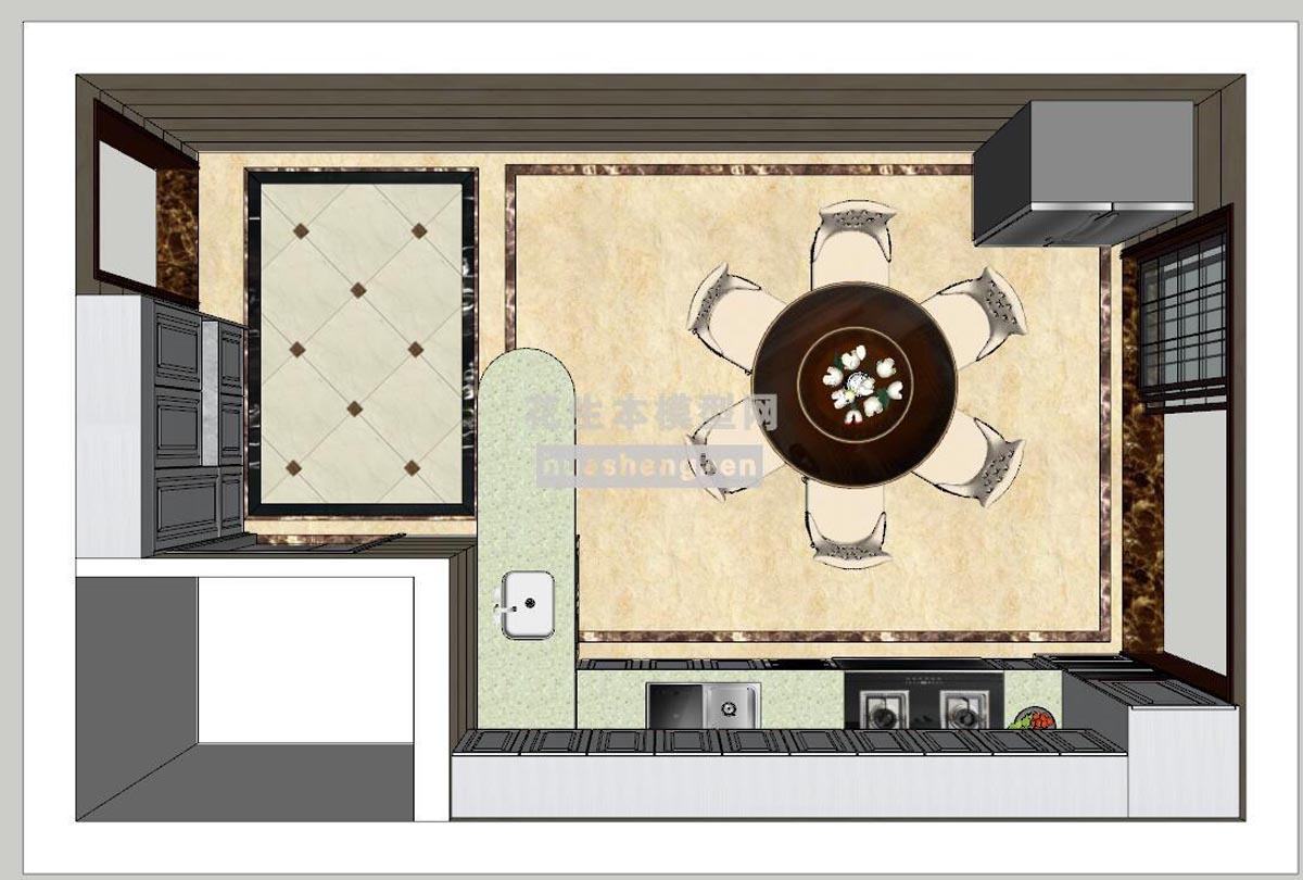 美式厨房su草图模型下载(1)