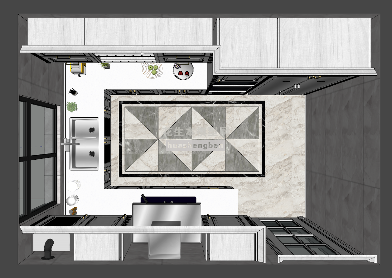 美式田园简欧式地中海厨房su草图模型下载(1)