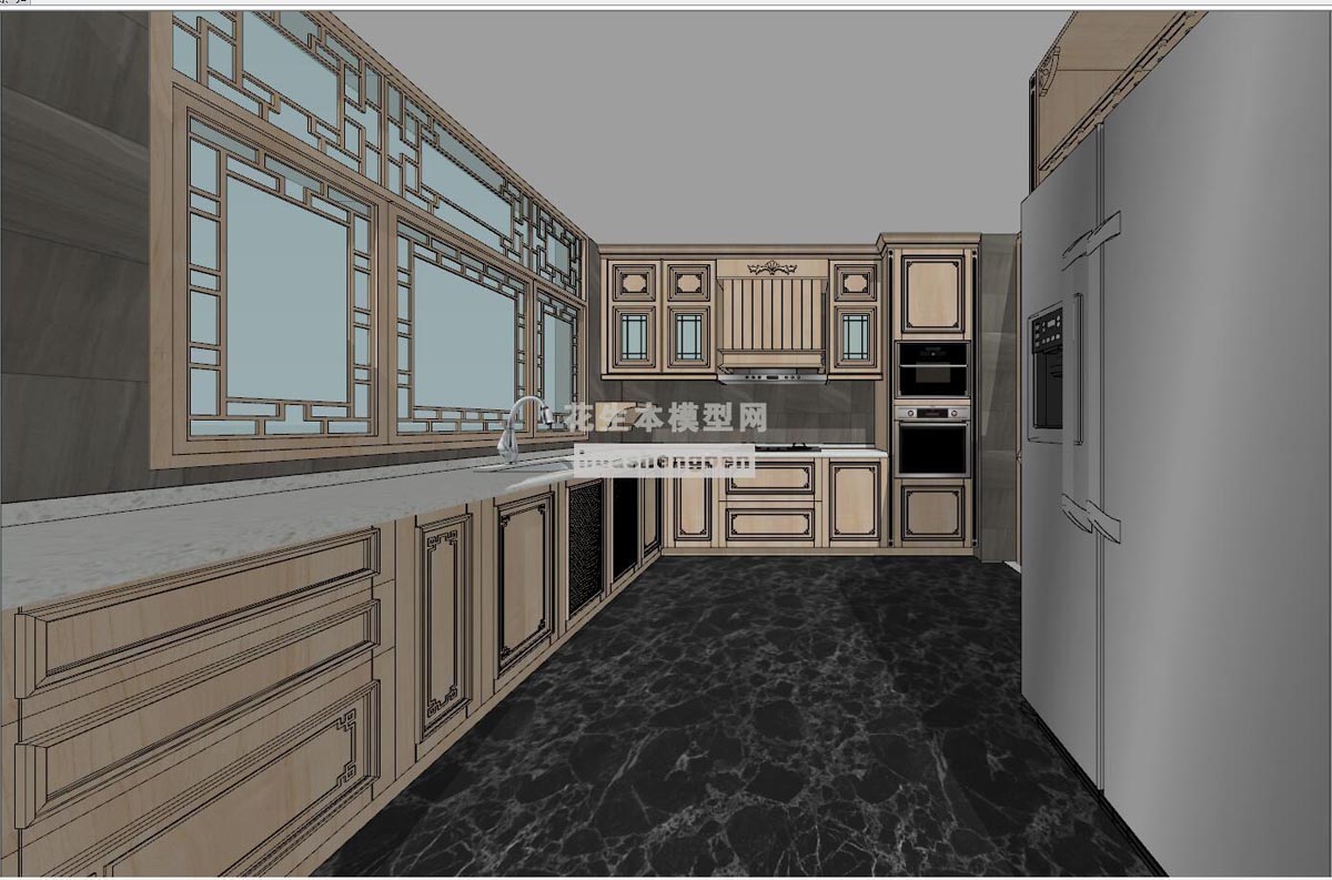 中式厨房su草图模型下载(1)