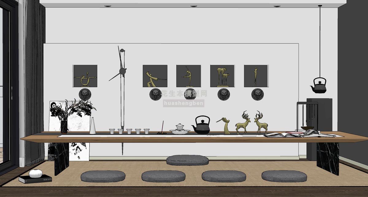 中式榻榻米茶室su草图模型下载(1)