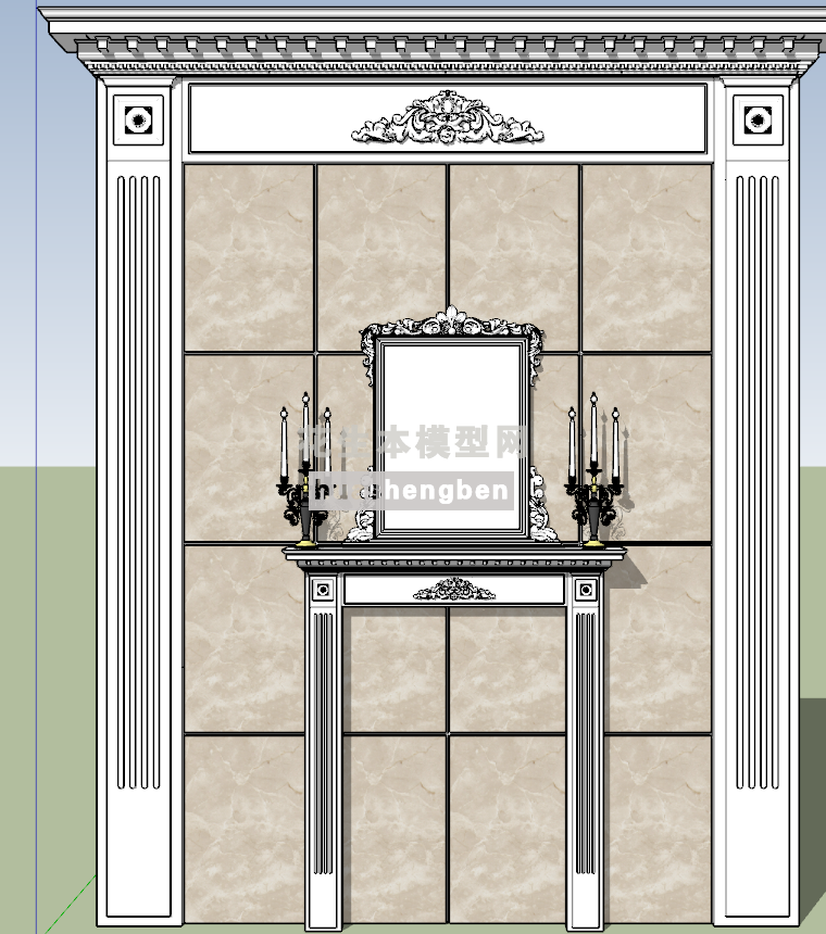 欧式法式端景台烛台柱子墙面su草图模型下载