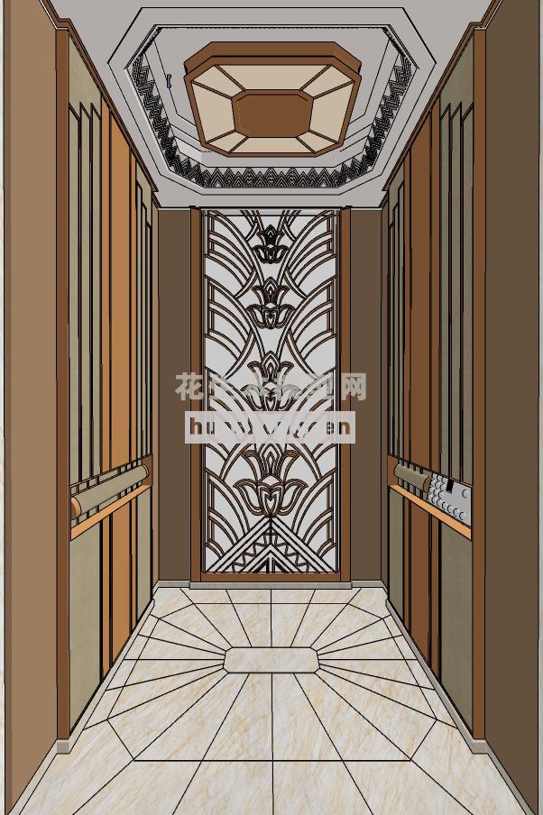 中式轻奢电梯轿厢su草图模型下载(1)