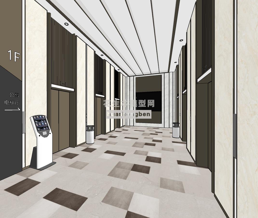 现代公寓电梯厅su草图模型下载