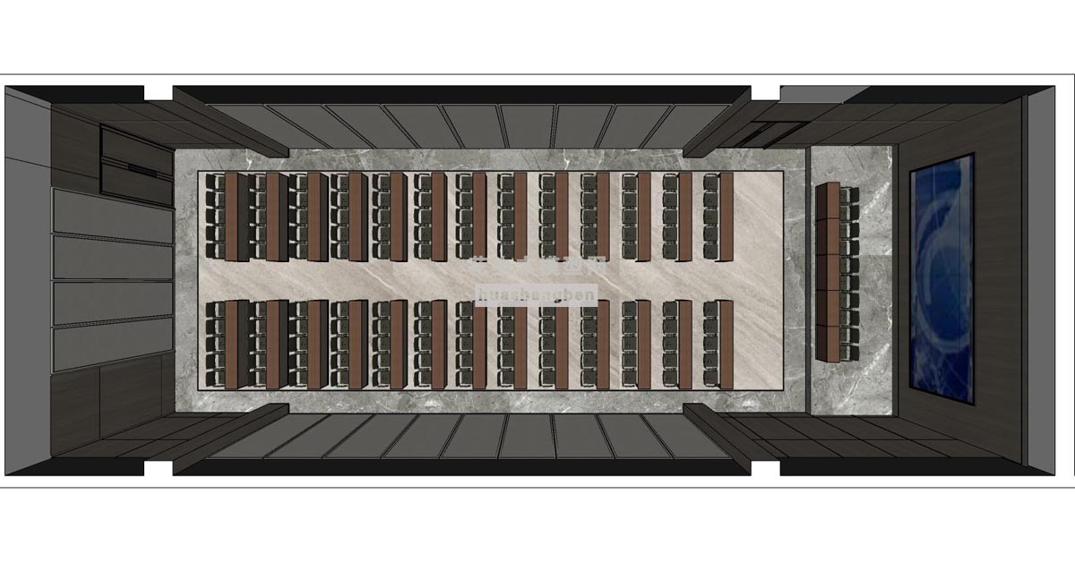 现代大会议室会议桌椅长条会议室多功能厅)su草图模型下载(1)