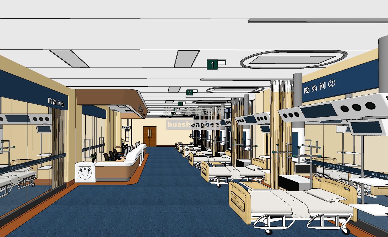 现代医院隔离间,床位,病床su草图模型下载