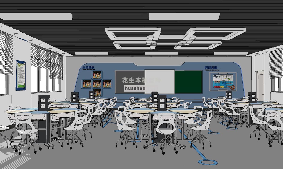 现代科技教室su草图模型下载