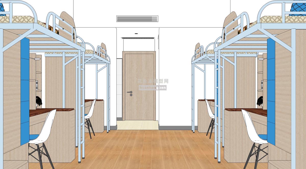 现代学生员工宿舍上下铺su草图模型下载