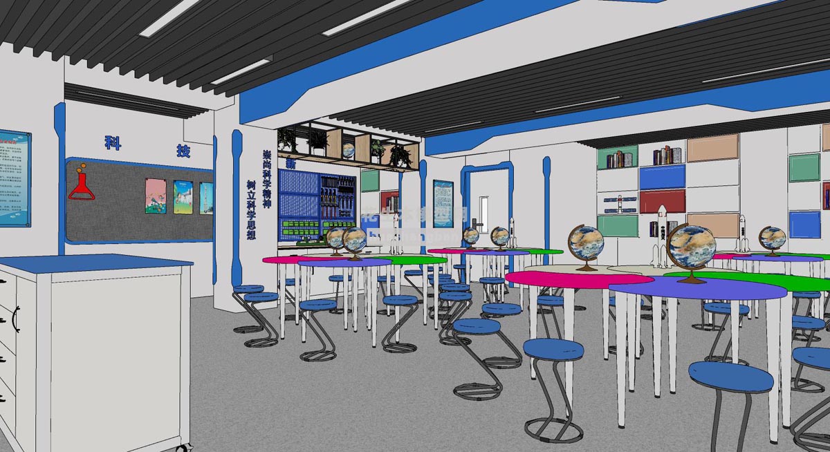 科技航天宇航飞船火箭实验室课桌椅su草图模型下载(1)