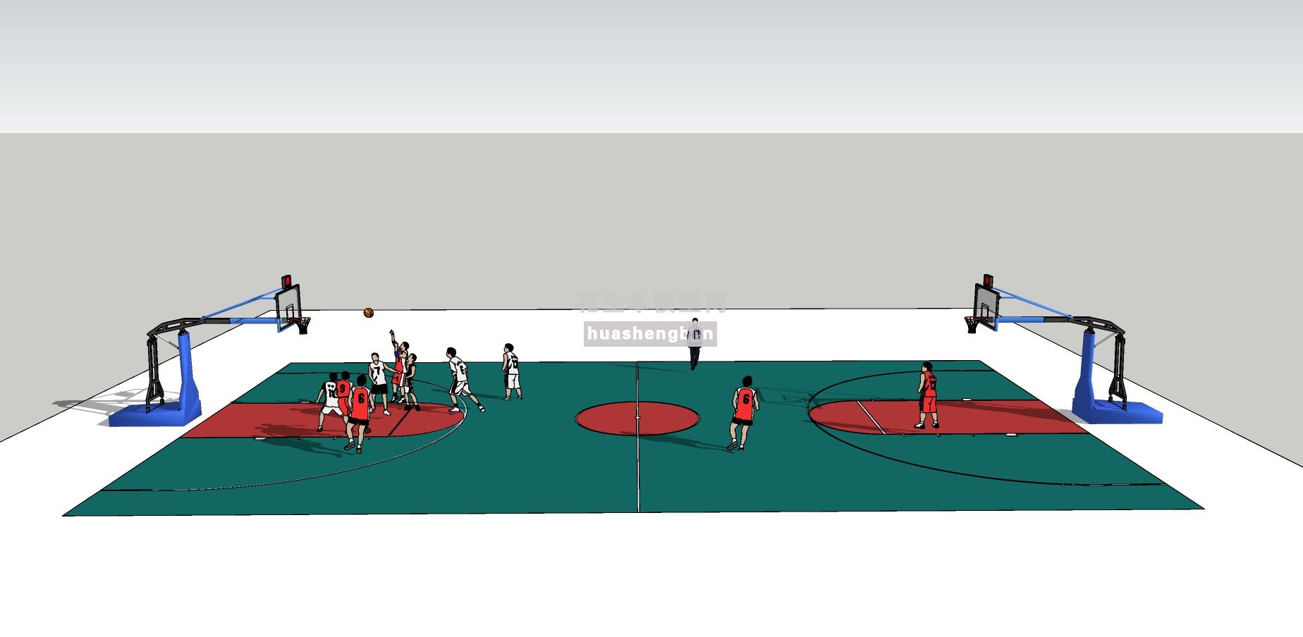 球场篮球场场馆篮球运动员人物su草图模型下载