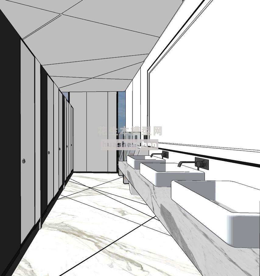 现代公用卫生间su草图模型下载