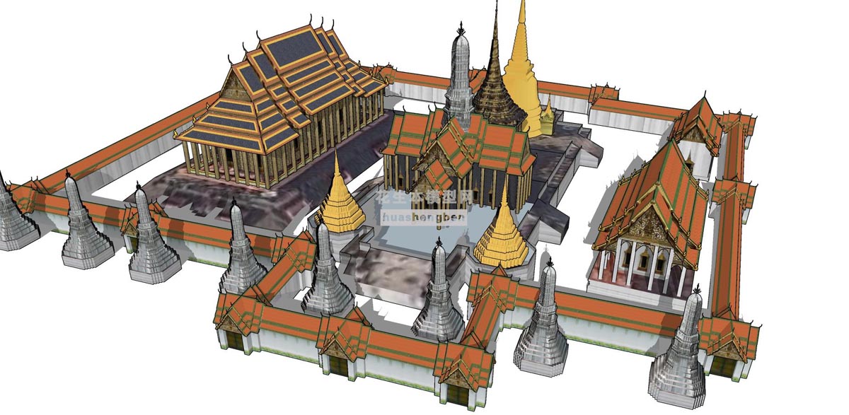 东南亚寺庙建筑东南亚建筑旅游景点大佛寺庙泰国印度寺庙建筑su草图模型下载(1)