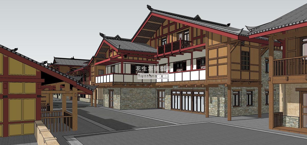 藏羌风格商业街藏式商业建筑酒店餐饮藏式建筑商业景点商业广场步行街商业街su草图模型下载(1)