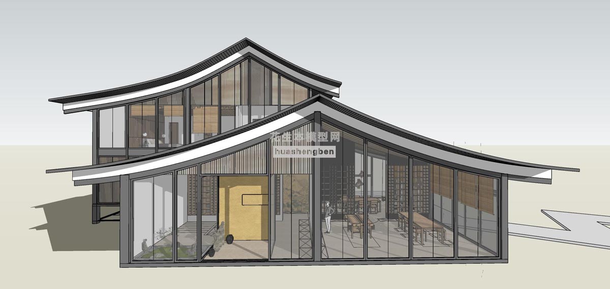 现代风格艺术风格建筑茶室工作室套件陶瓷陶艺工作室图书馆餐馆咖啡厅su草图模型下载(1)