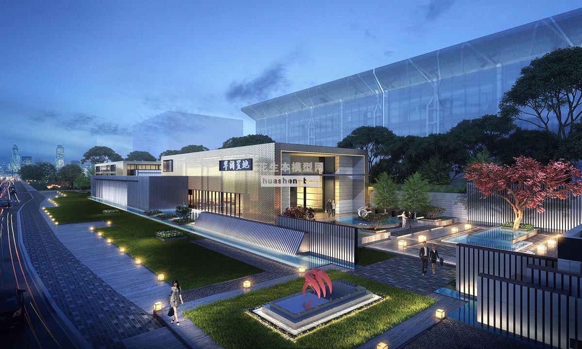 现代简约售楼部建筑景观su草图模型下载(1)