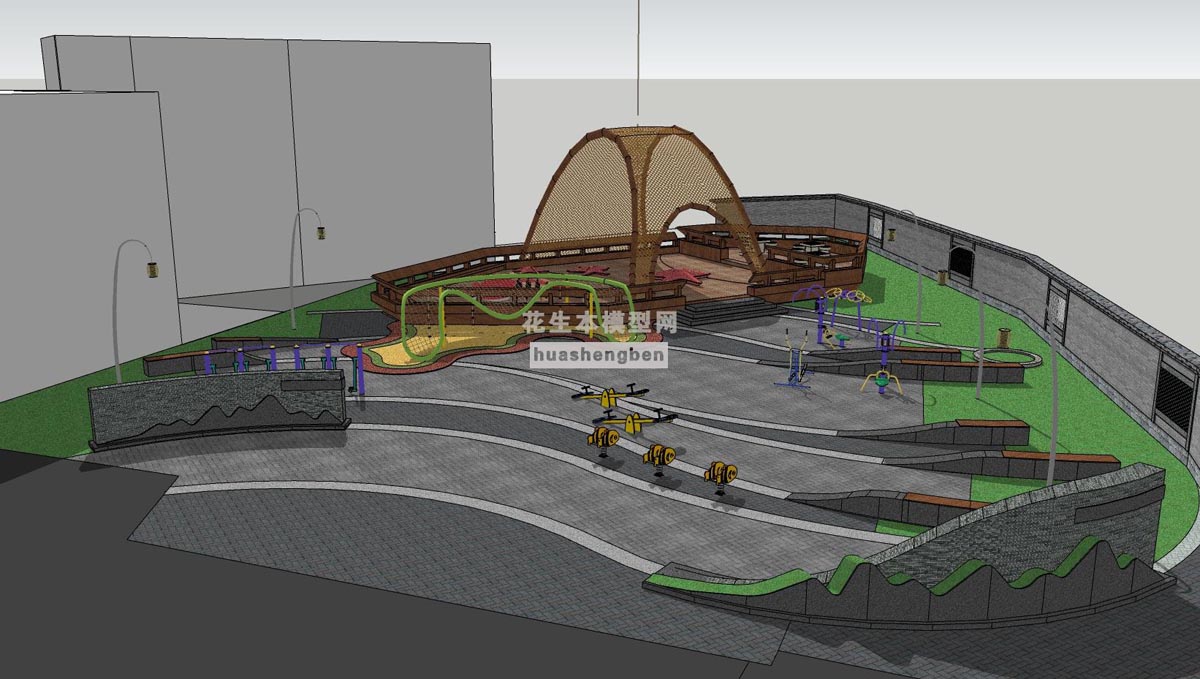 公园广场健身娱乐休闲器材设备su草图模型下载(1)