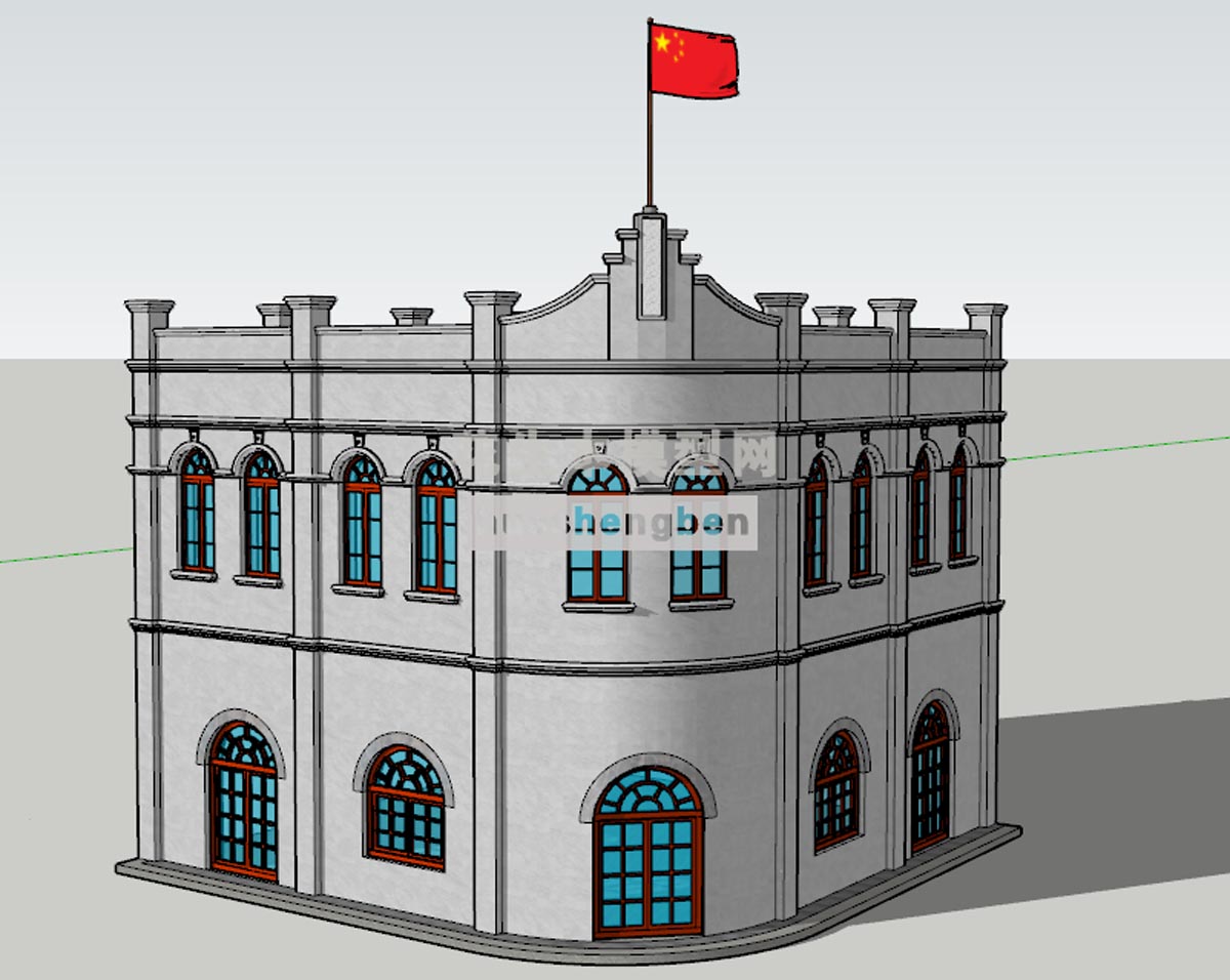 民国风建筑外观su草图模型下载(1)