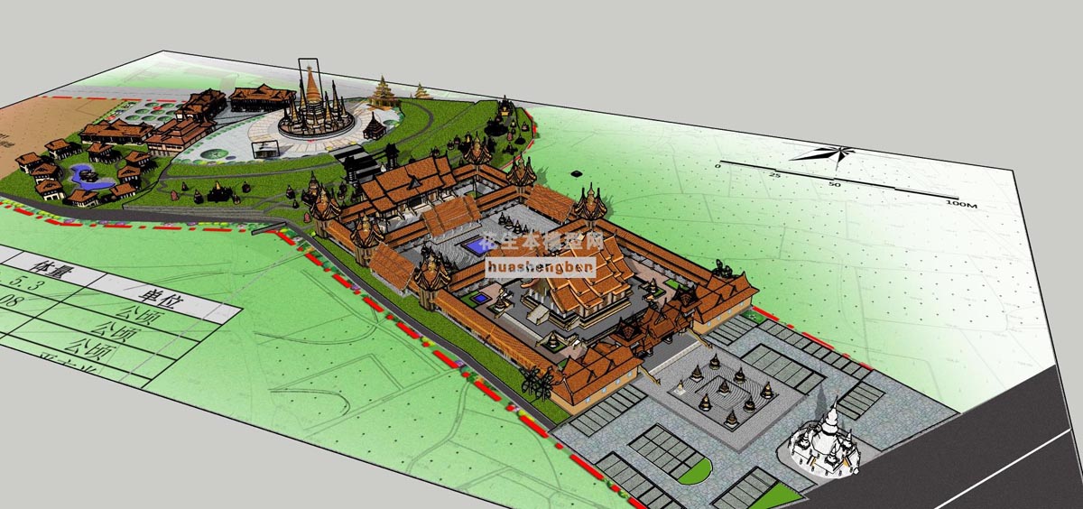 东南亚泰式寺庙古建筑塔楼su草图模型下载(1)