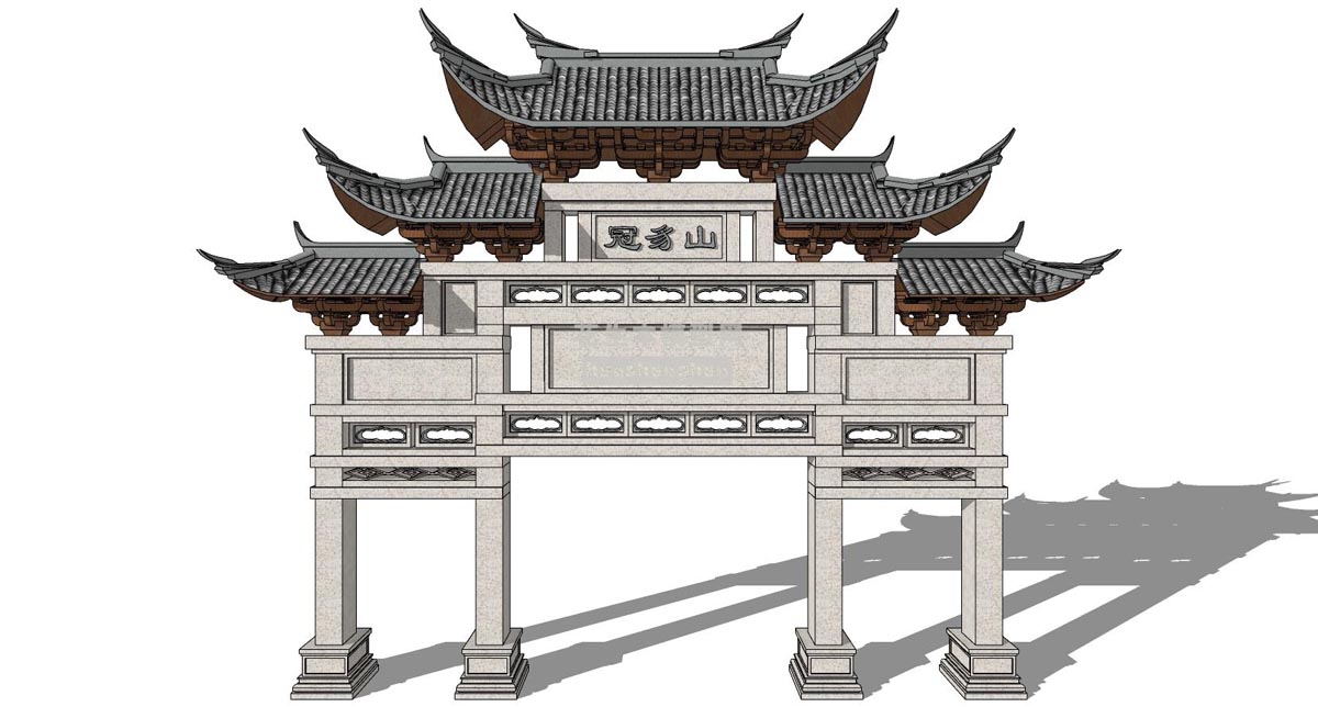 中式建筑牌楼斗拱su草图模型下载(1)