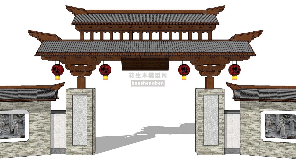 中式建筑牌楼斗拱su草图模型下载(1)