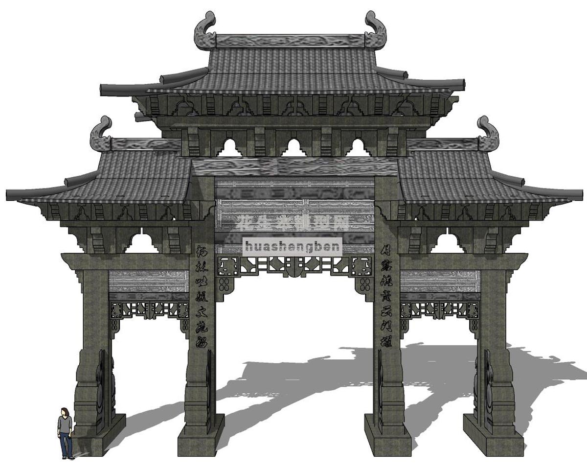 中式古建牌坊牌楼su草图模型下载(1)