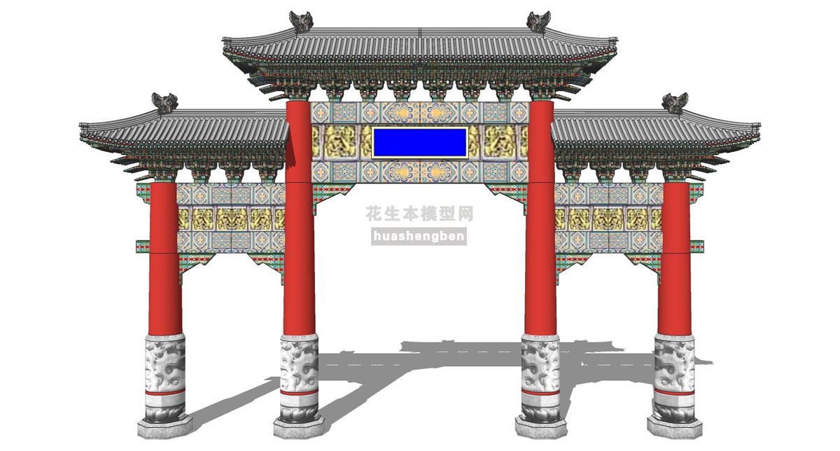 中式古建牌坊牌楼su草图模型下载(1)