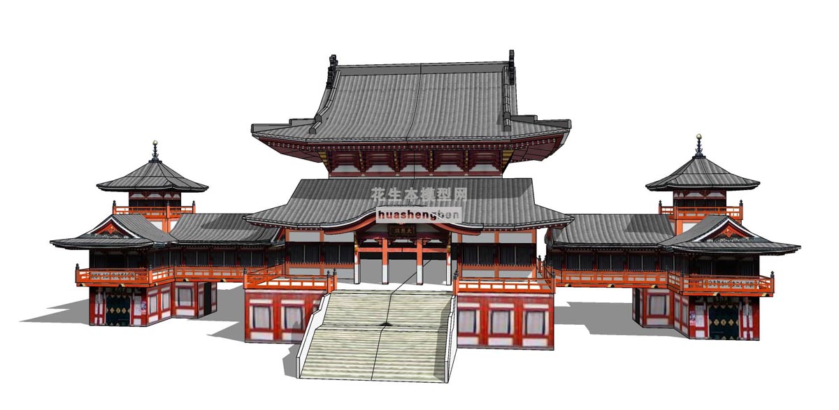 08日本古建日式风格建筑日式庙宇汉唐风格古典建筑日本寺庙旅游景点景区su草图模型下载(1)