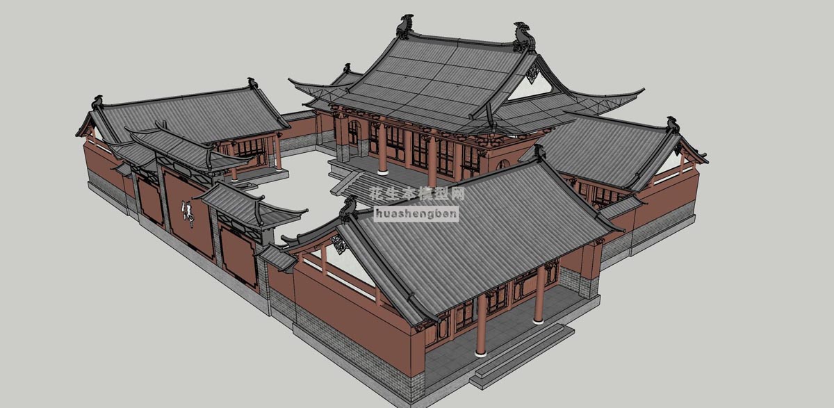 中式古建筑庙宇中式古建阁楼寺庙大殿宝殿钟楼鼓楼中式唐宋寺庙su草图模型下载(1)