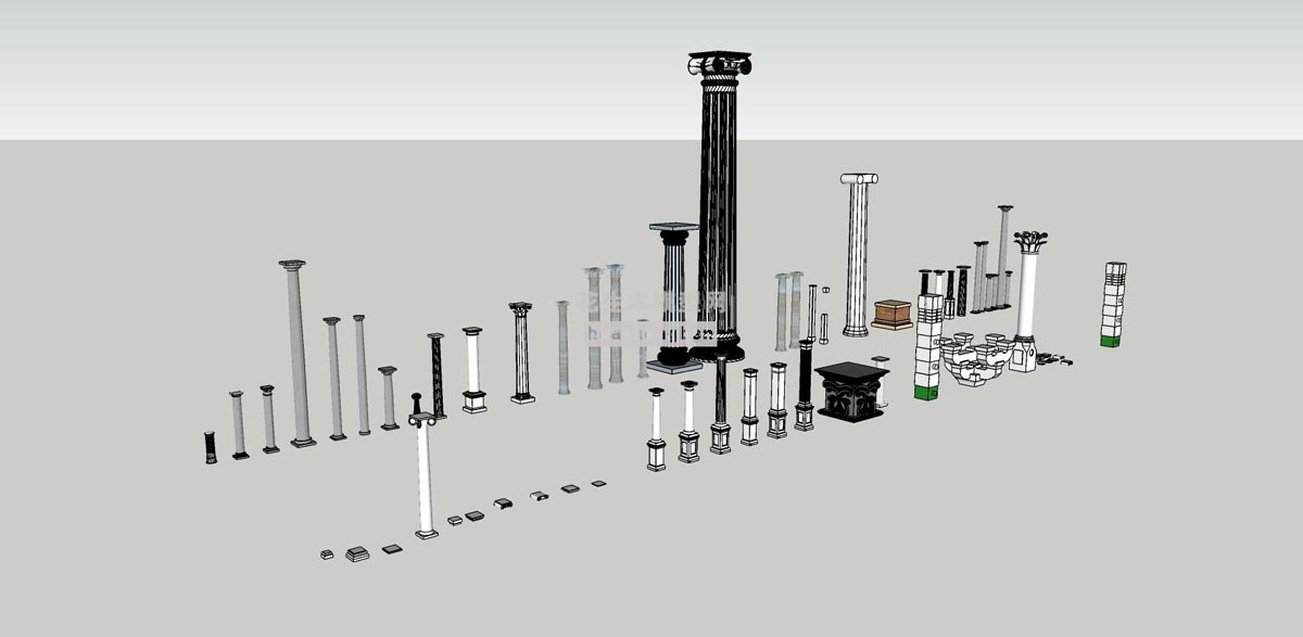 各种柱式+斗拱欧式风格柱式斗拱罗马柱欧式构件欧式雕塑su草图模型下载(1)