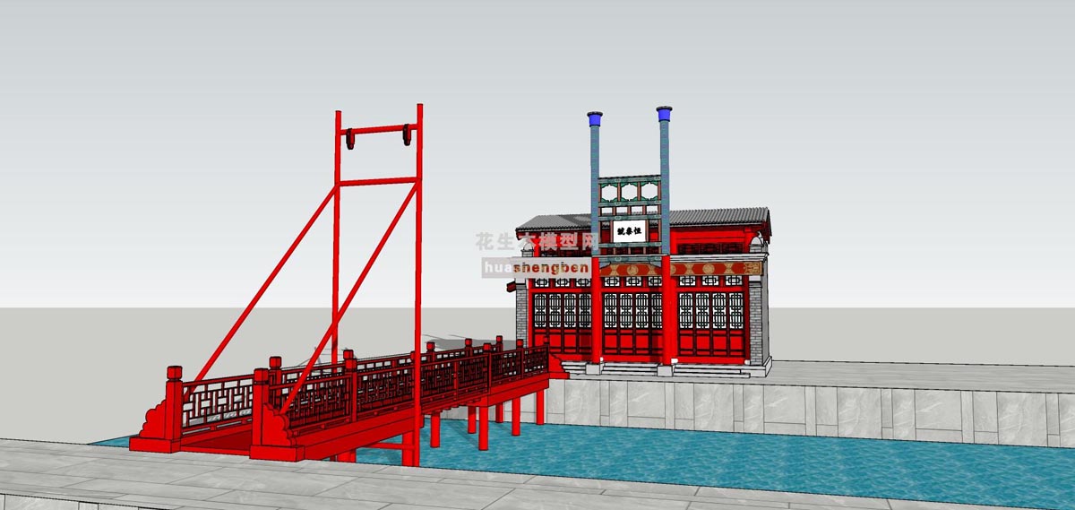 中式风格中式古建筑颐和园苏州街模型楼古建中式风格风景名胜su草图模型下载(1)