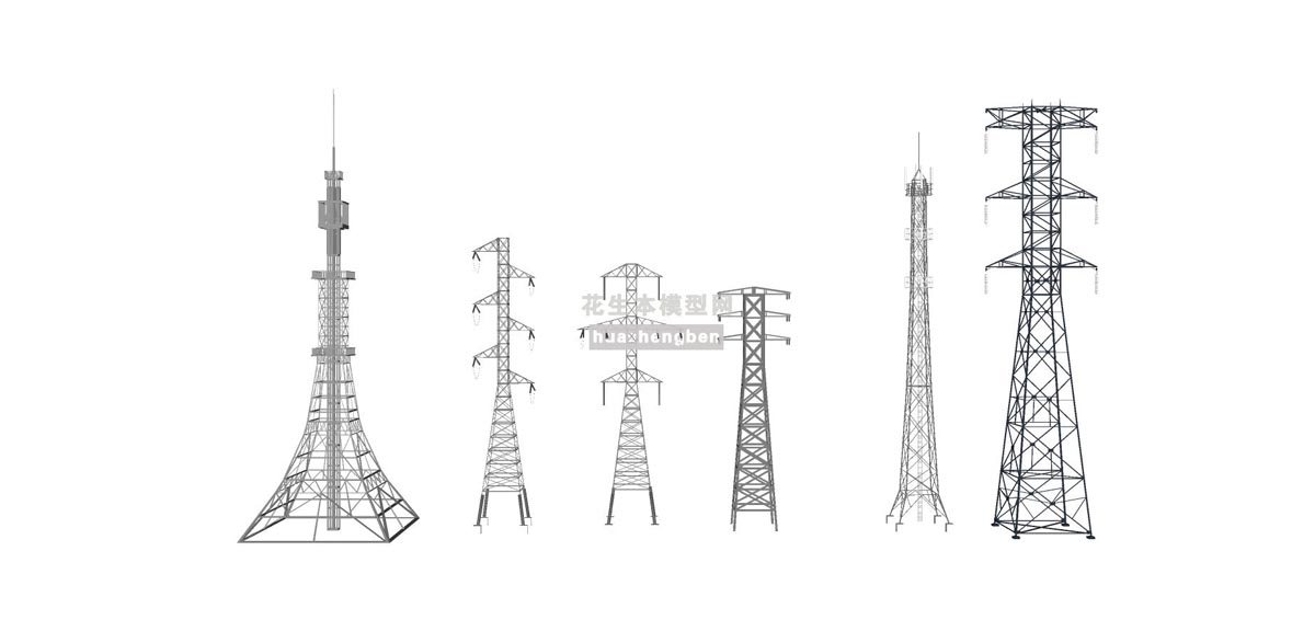 现代风格电塔信号塔高压线塔su草图模型下载