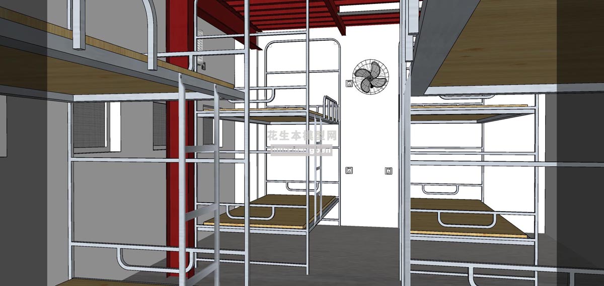 现代厂房宿舍上下床楼梯扶手走廊施工场地活动板房简易集装箱房su草图模型下载