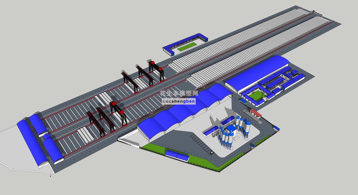 现代风格制梁场制梁场工业基地厂房水泥厂工厂桥梁水泥水泥罐su草图模型下载