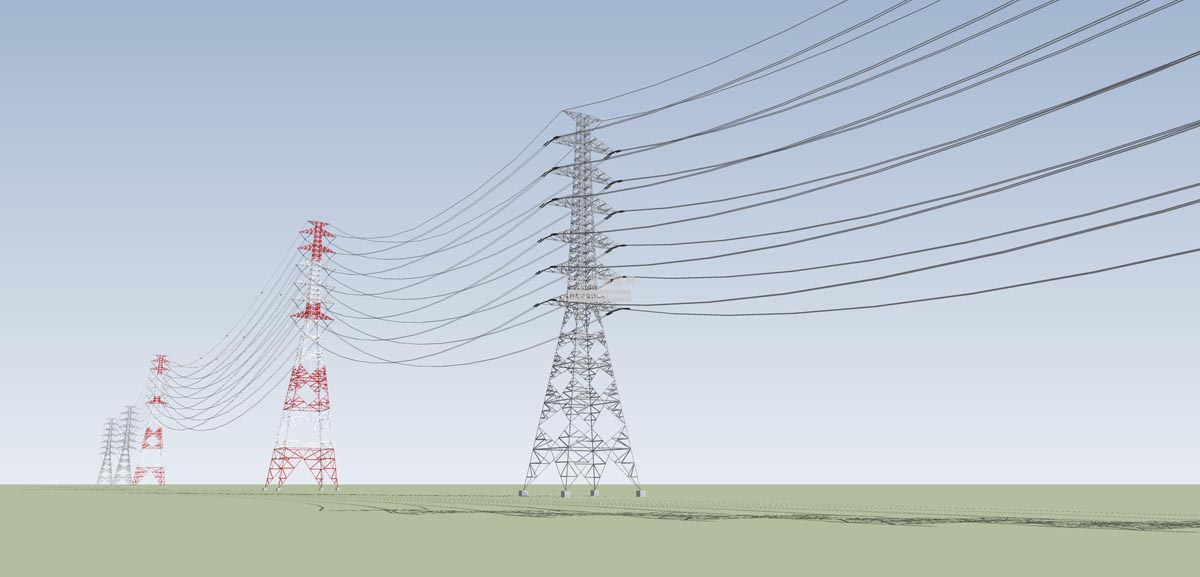 现代风格电塔信号塔高压线塔su草图模型下载