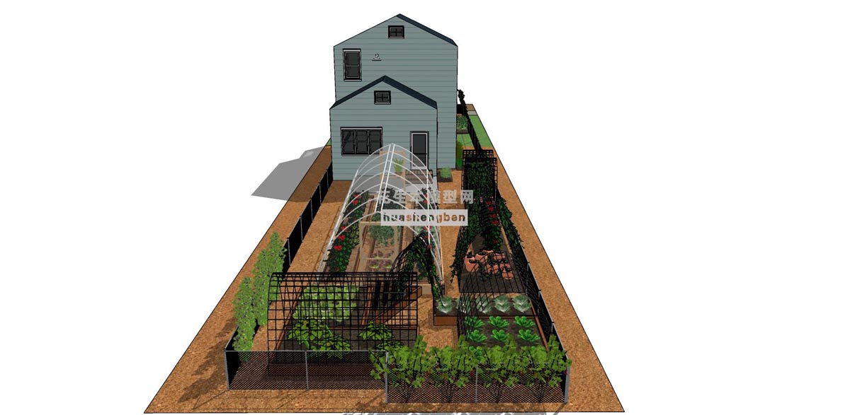 现代农庄农家院菜园大棚种植民宿su草图模型下载(1)