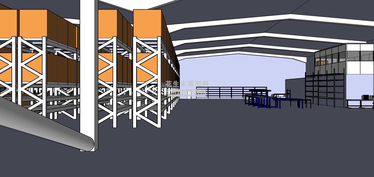 现代标准厂房工业园区产业园物流配送中心仓库su草图模型下载(1)