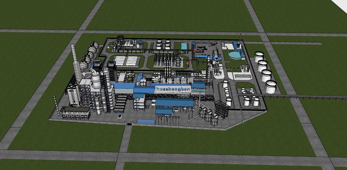 现代风格标准厂房化工厂工业厂房管道化工厂储蓄罐化工厂设备化工产业园su草图模型下载