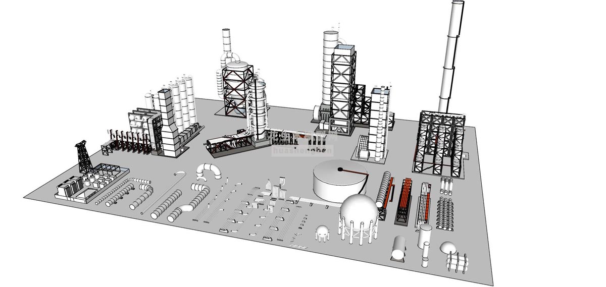 炼油工厂炼油厂设施工厂储油罐化工厂产业园su草图模型下载(1)