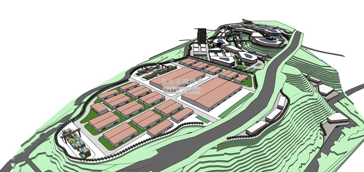 现代风格工业园区厂房规划工业园区厂房规划su草图模型下载(1)