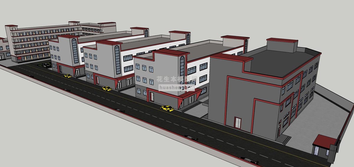 现代标准楼房厂房产业园区文创中心艺术园区多层建筑厂房仓库办公楼员工宿舍su草图模型下载(1)