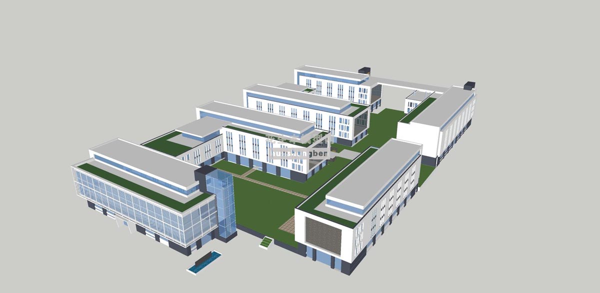 现代风格标准厂房仓库多层楼房厂房工厂产业园区工业区园区su草图模型下载(1)