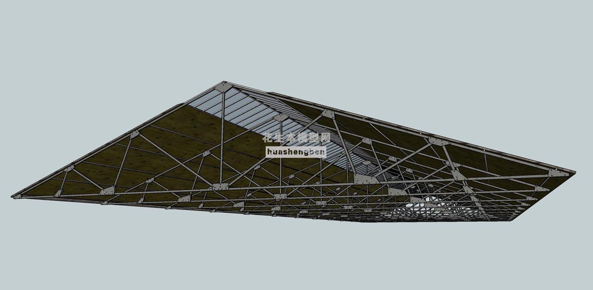 详细厂房屋顶无线电望远镜太阳能采集器建筑帐篷钢拱桥钢结构屋顶su草图模型下载
