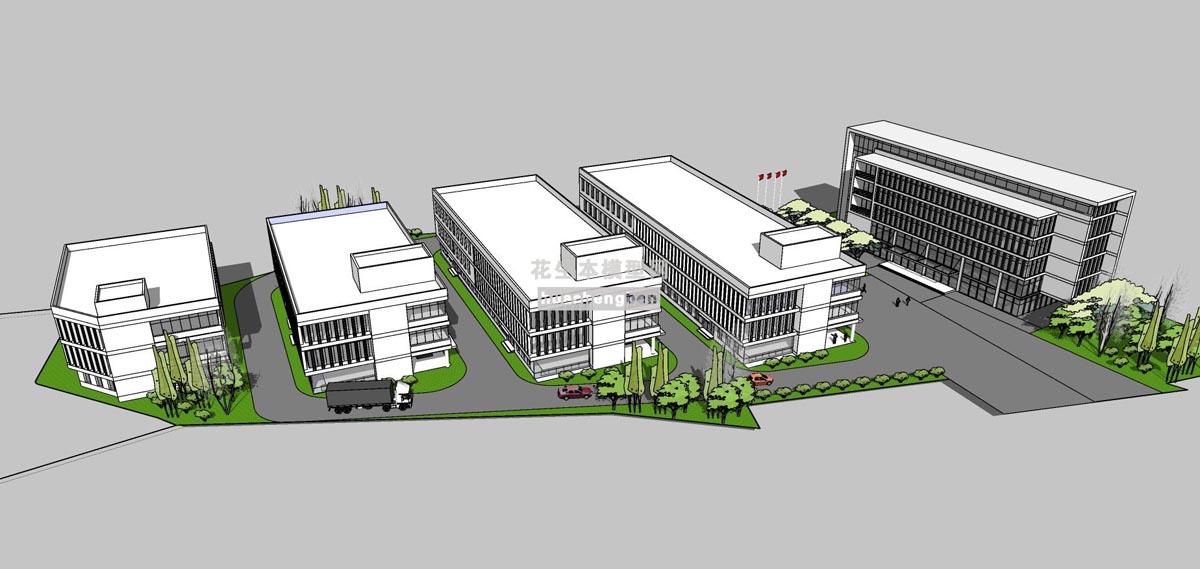 现代工业厂房工厂厂房厂区工业园区产业园仓房文化产业园办公大楼su草图模型下载(1)