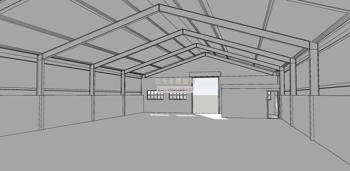 钢框架仓库工业厂房温室室外帐篷su草图模型下载(1)