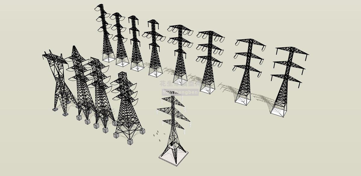 现代风格电塔信号塔高压线塔su草图模型下载