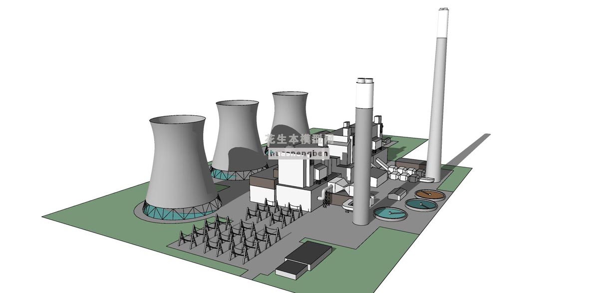 现代火力发电厂现代风格发电厂工业设备风机发电设备电压机输电管道su草图模型下载(1)