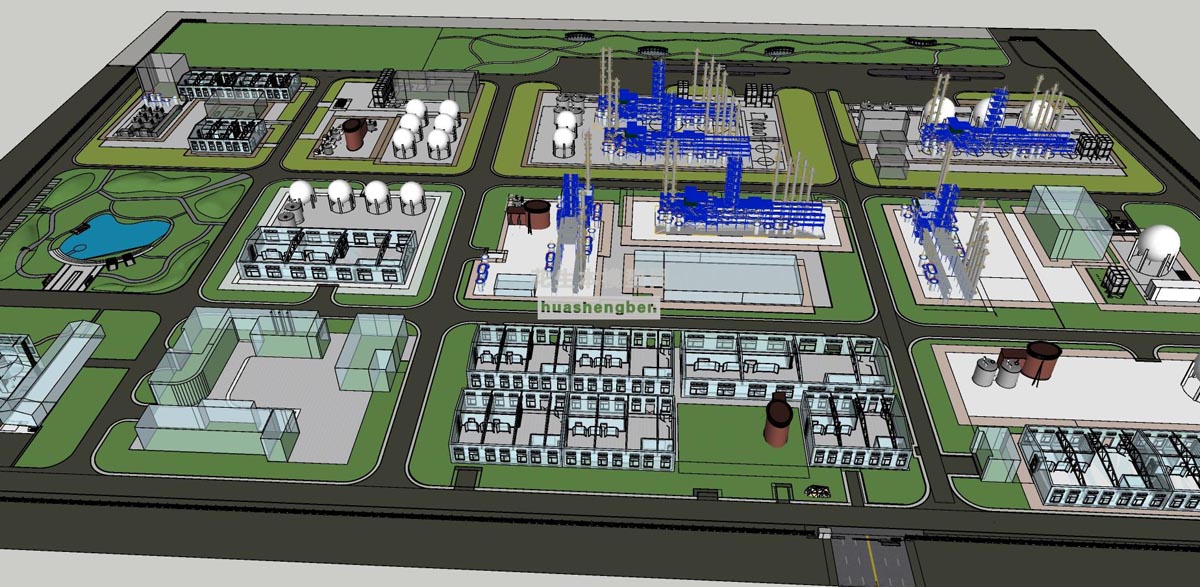 现代风格标准厂房化工厂工业厂房管道化工厂储蓄罐化工厂设备化工产业园su草图模型下载