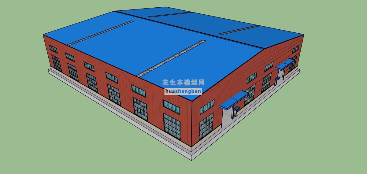 钢结构厂房钢结构框架工业厂房标准厂房仓库红砖厂房农贸市场菜市场su草图模型下载