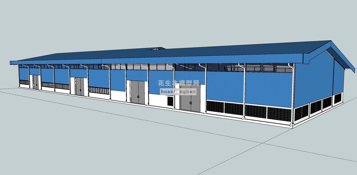 钢结构框架工业厂房标准厂房仓库农贸市场菜市场su草图模型下载