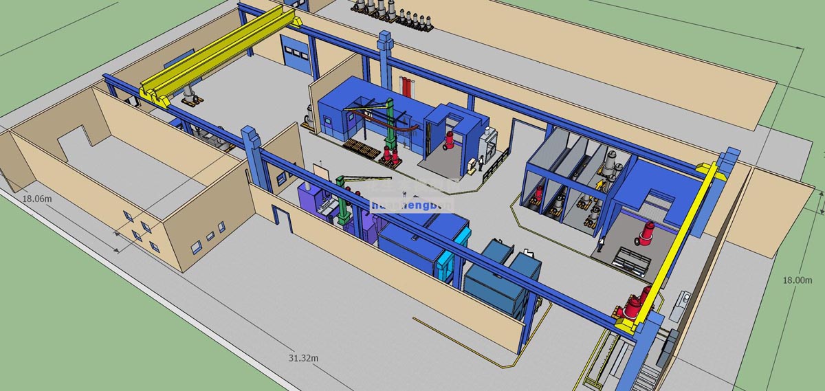 工厂油漆面积厂房车间油漆厂机械车间油漆设备工厂机械设备工作车间su草图模型下载